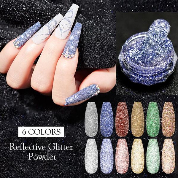 

nail glitter meet across 1 box reflective powder dust for nails uv polish holographic fine pigment art decoration, Silver;gold