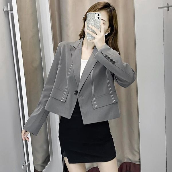

spring and autumn fashion handsome senior short suit design sense grey coat women's small suits & blazers, White;black