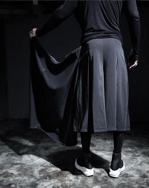 

27-44 2021 men's korean false two young haren culotte pants all-match seven loose hair stylist casual, Black
