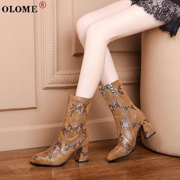 

boots 2021 snakeskin women's fashion pointed-toe autumn and winter ankle short plush zipper 35-43, Black