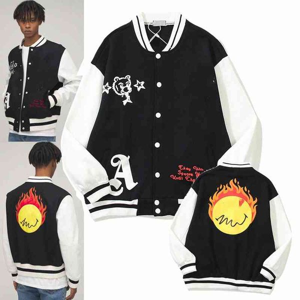 

men's jackets designers mens baseball uniform coats fire thick paris letter embroidery hiphop outwear graffiti print men coat single br, Black;brown