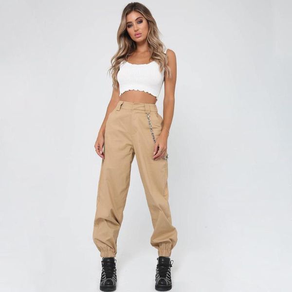 

women's pants & capris 2021 trendy women casual autumn harem cargo high waist trousers ladies cotton solid punk loose long one piece, Black;white