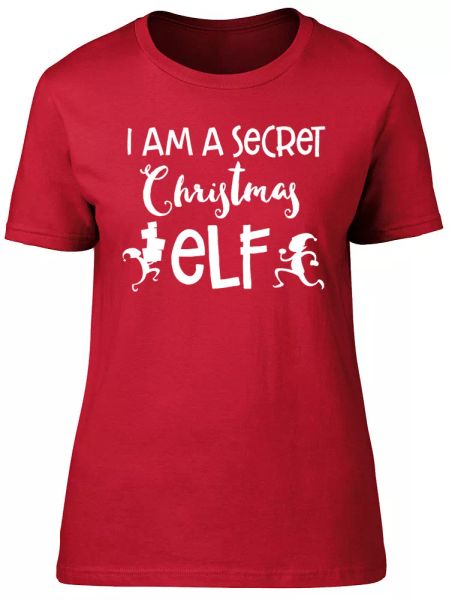 

i am a secret christmas elf christmas xmas womens ladies short sleeve t-shirt, White;black