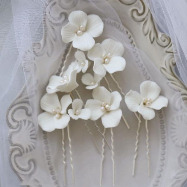 

hair clips & barrettes wedding accessories porcelain flower headpieces pearls hairpins for brides bridesmaids pins headdress bridal jewelry, Golden;silver