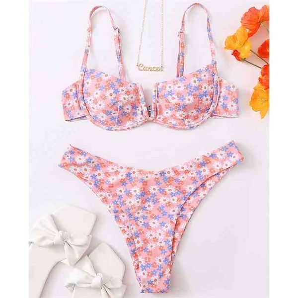 

swimsuit foral printed underwire bikini female two piece swimwear beachsuit push up beachwear for bathing suit swim 210708, White;black