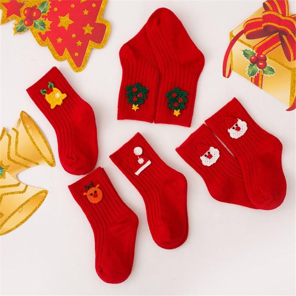 

socks 5 pairs children cotton red christmas boy girls 2-15 years kids gift, Pink;yellow