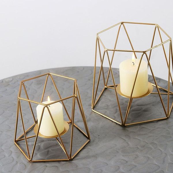 

candle holders nordic geometric iron polygon holder hollow style bedroom table home el decoration romantic shooting ornaments