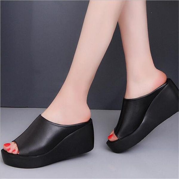 

sandals women summer fashion leisure shoes platform wedges fish mouth thick bottom slippers 2021, Black