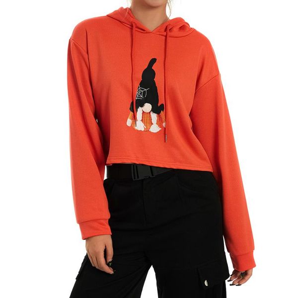 

women's hoodies & sweatshirts spring fall women\u2021s cute gnome print fashion long sleeve drawstring loose casual short orange, Black
