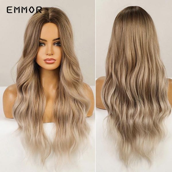

synthetic wigs emmor long wig ombre brown platinum blonde hair natural wavy heat resistant for women cosplay party, Black