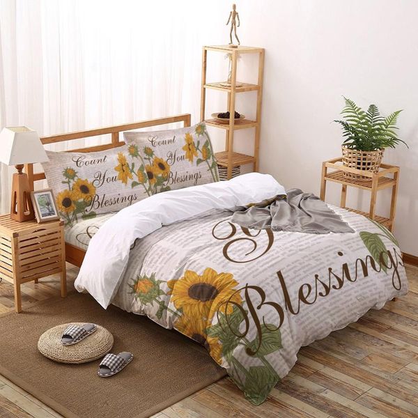 

bedding sets sunflower retro text article print comforter set duvet cover  king bed home housse de couette gift