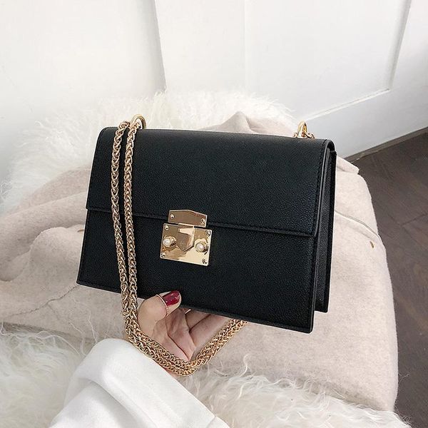 

evening bags [eam] women brief metal chains square pu leather flap personality all-match crossbody shoulder bag fashion tide 2021 18a3817