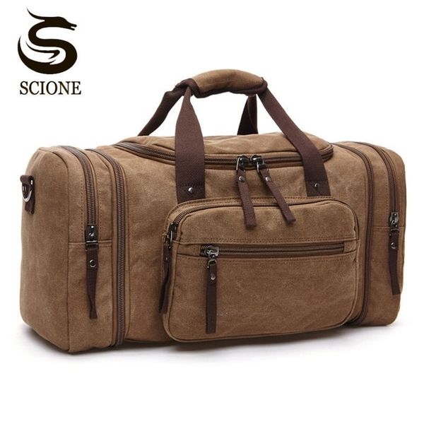 

large capacity men hand luggage travel duffle bags canvas weekend shoulder multifunctional overnight duffel bag 211118