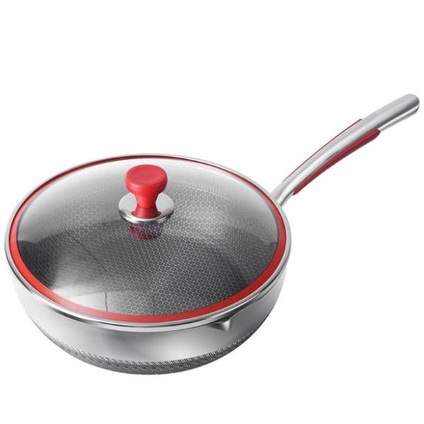 

pans stainless steel frying pan with lid,non-stick steak double-sided honeycomb cooking wok for kitchen