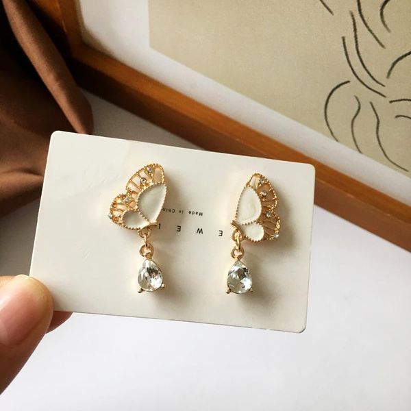 

dangle & chandelier bilandi s925 needle trendy jewelry butterfly earrings pretty design shiny crystal teardrop for party gifts, Silver