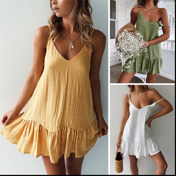 

summer short loose womens dress sleeveless elegant streetwear beach party white mini dresses, Black;gray