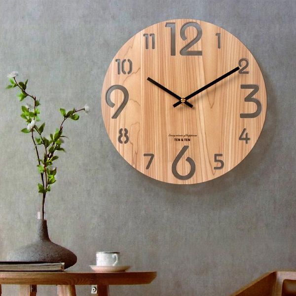 Relógios de parede Clock Combinação de madeira 12/14 polegadas de madeira grão laser gravura metal ponteiro mudo decoração sala de estar