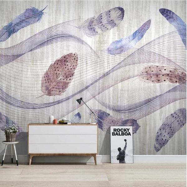 

milofi custom 3d abstract line hand painted watercolor feather large tv background wallpaper mural wallpapers