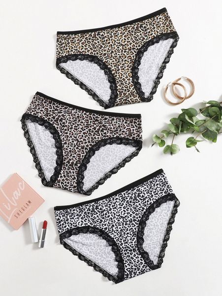 

plus leopard lace trim panty set r2zq#, Black;white