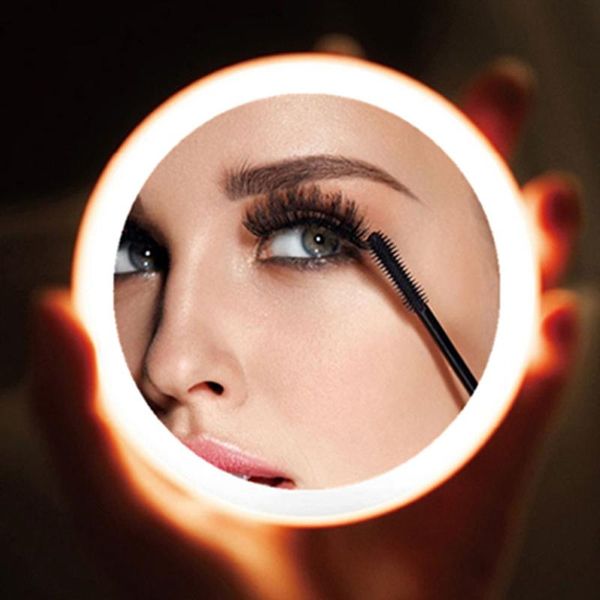 

compact mirrors 2021 portable led makeup mini circular cosmetic mirror 3 dimmable brightness travel wireless usb charging 50