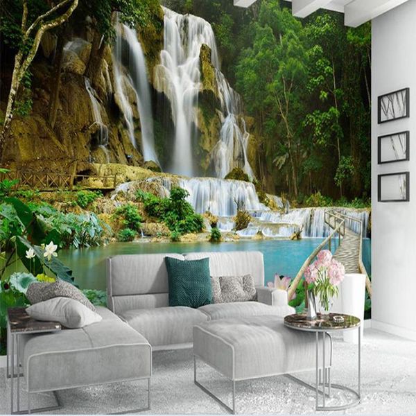 

wallpapers 3d wallpaper waterfall in deep pond home decoration wall mural