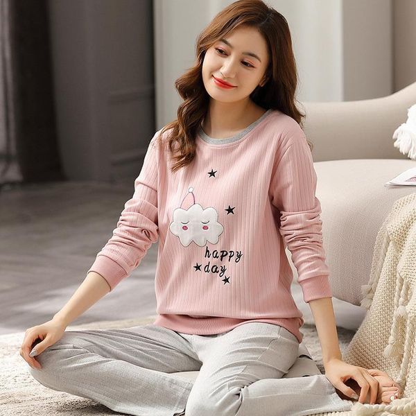 

winter korean 100% cotton women sleepwear pajamas sweet pink pj solid pijamas mujer home pure pyjama femme, Black;red