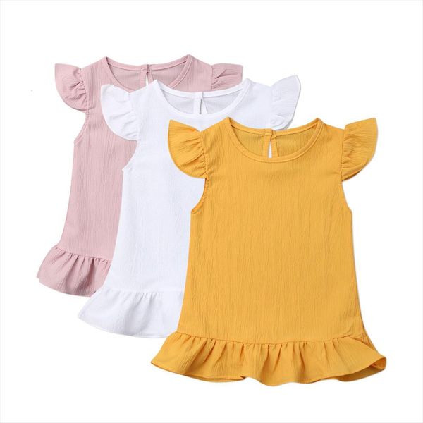 

1 6years ruffle short sleeve girl dresses for toddler kids baby girls solid color princess summer clothes, Red;yellow
