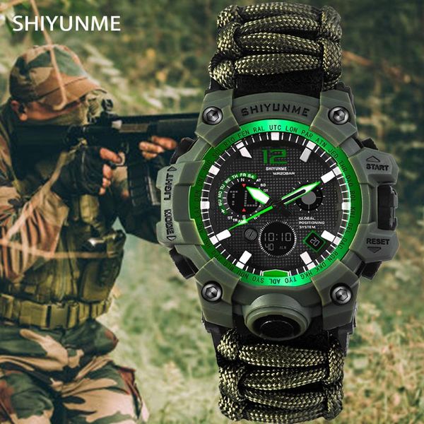 

wristwatches shiyunme g style sports watch men led digital quartz double display clock mens 50m waterproof compass relogios masculino, Slivery;brown