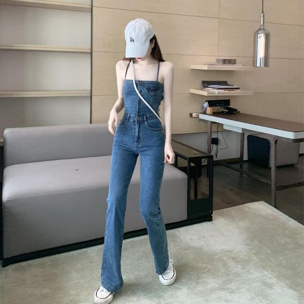 

women's jeans zosol leisure wild denim overalls 2021 summer high-waisted thin straight jumpsuits for women, Blue