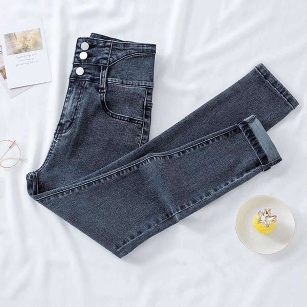 

high waist women thin and tall spring autumn slim pants small leg fashion, Blue