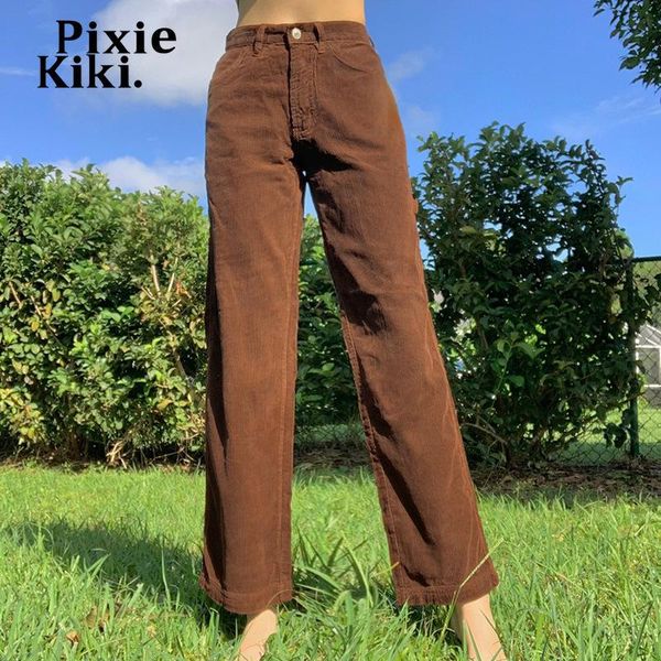 

women's pants & capris pixiekiki corduroy brown grunge y2k clothes vintage casual straight trousers women winter clothing 2021 p67-dh40, Black;white