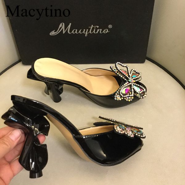 

slippers strange style bowtie heel ladies formal slides plus size summer dress shoes slippers butterfly decor designer women v0nk, Black
