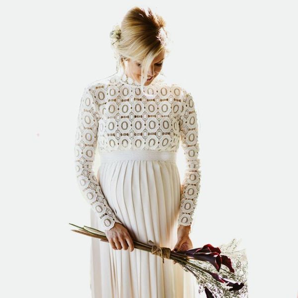 

long maternity pography dress pleated pregnancy split side po props xl dresses, White