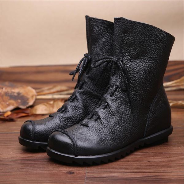 

boots warm leather boots, thick heel and soft short soles, women's, Black