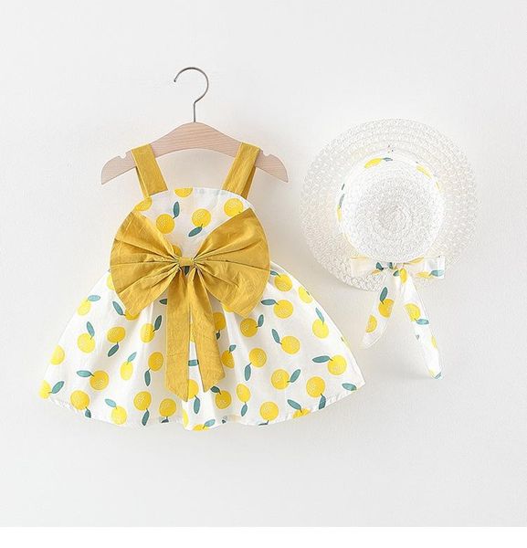 

baby girl lovely princess dress summer toddler sleeveless fruit print fashion + hat se ,born girls 0-3 years girl's dresses, Red;yellow