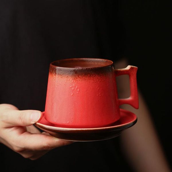 

mugs handmade stoare coffee cup japanese retro ceramic mug with saucer set household thickened anti-scalding tea 280ml
