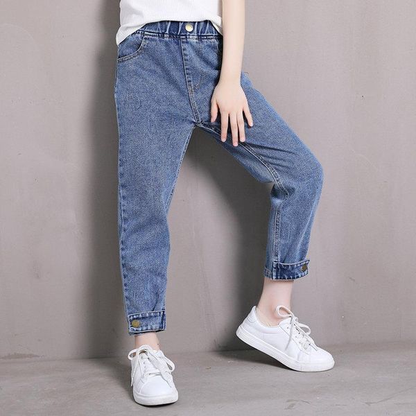 

girls baby clothing jeans pant 2021 spring denim trousers fashion children blue and dark grey color high waist casual pants