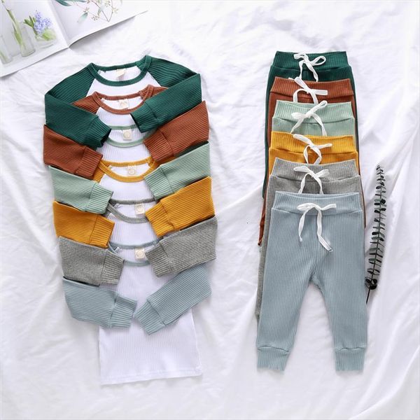 

1 4y children girls clothing set autumn toddler kids boys long sleeve patchwork t shirts pants cotton knitted sets, White