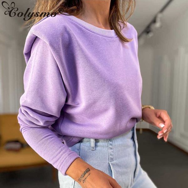 

colysmo crewneck sweatshirt fleece solid color long sleeve pullover shoulder pad hoodie fashion casual autumn streetwear women 210527, Black