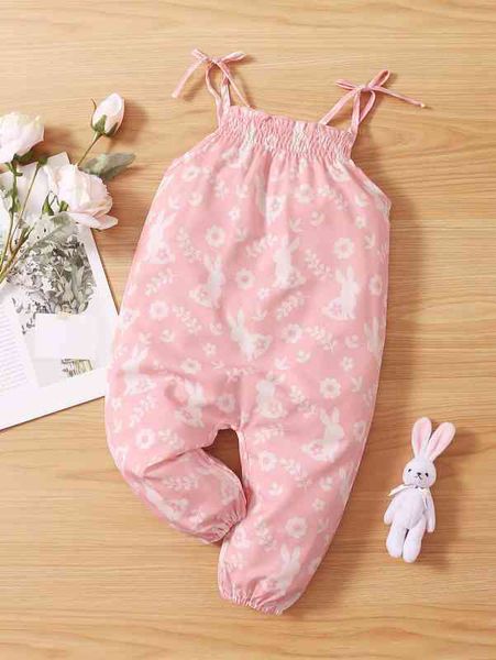 

baby rabbit & floral print tie shoulder shirred cami jumpsuit she, Blue