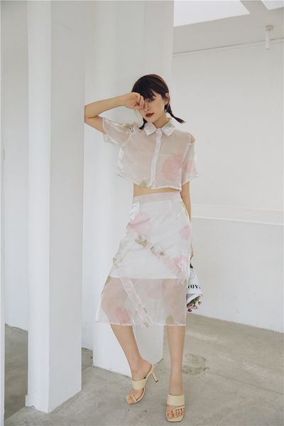 

Skirts Light Pink Ruffle Transparent Mesh Women High Waist See Through Long Bodycon Summer Fashion Skirt EVX8, Black