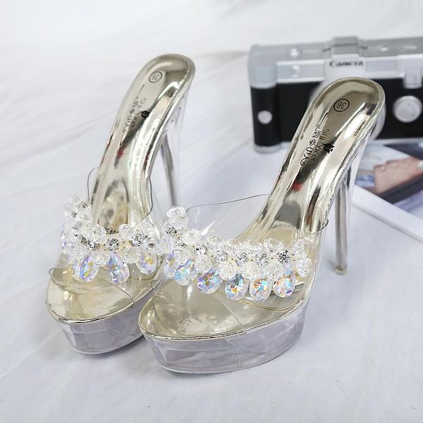 

slippers dwayne waterproof platform anti-skid women wild high-heeled flip-flops female 13.5 super high transparent sandals 2021, Black