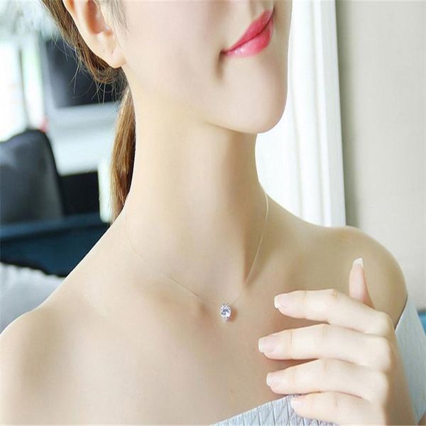 

chains 1pc female transparent fishing line necklace invisible women rhinestone chain necklaces gift for, Silver