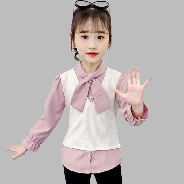 

girls school blouse full length girl shirts patchwork kids for teenage children's clothing 6 8 10 12 14, White;black