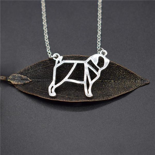 

elfin trendy origami pug necklaces gold color silver dog jewellery pendant women men