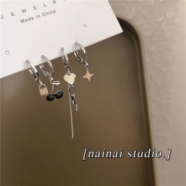 

black small earrings pieces simple peach chain sweet earrings fashion