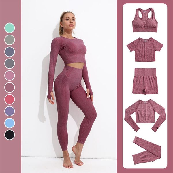 

2/3/5 women's yoga set without sewn waist high leggings workout fitness clothing long harvest upper sports suits