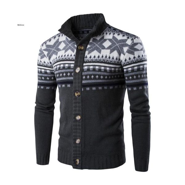 

men's sweaters christmas sweater men warm fashion printed single-breasted knit cardigan casual stand collar mens autumn winter, White;black
