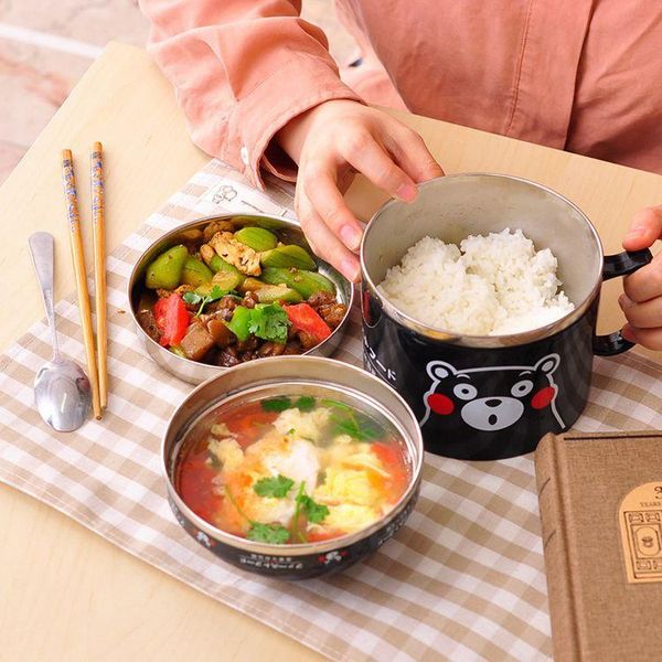 

dinnerware sets japanese style cartoon double layer instant noodles bowl stainless steel lunch box thermo for kids thermal bento