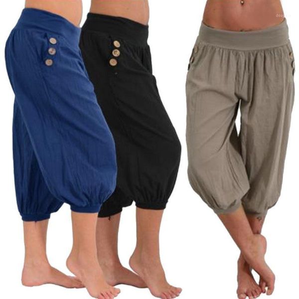 

women's pants & capris 2021 fashion cotton linen short trouser solid color seven casual loose plus size 5xl, Black;white